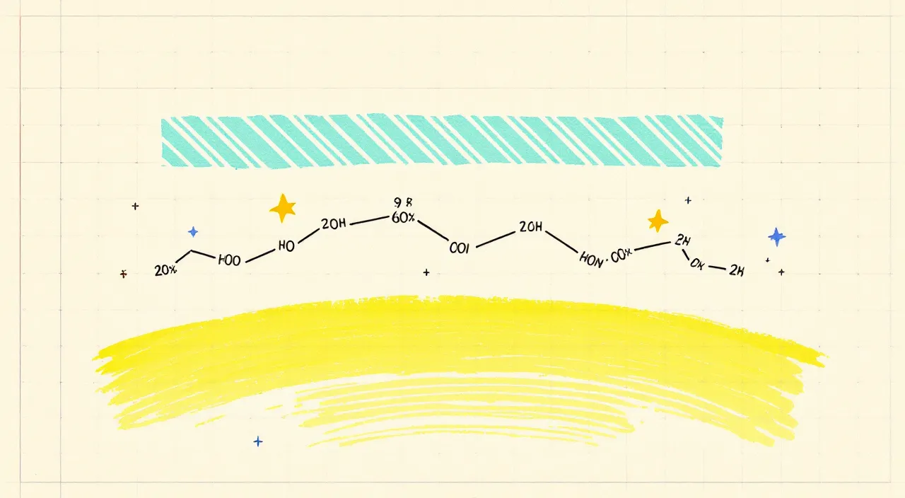 Hand-drawn notebook doodle of an abstract 29-residue GHRH(1-29) peptide chain with a pastel-yellow highlighter underline and a mint washi-tape top border